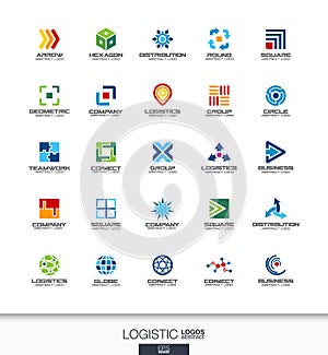 Abstract logo set for business company. Export, transport, delivery and distribution concepts. Logistic, shipping