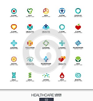Abstract logo set for business company. Healthcare, medicine and pharmacy cross concepts. Health, care, medical