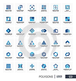 Abstract logo set for business company. Segment group connect, triangle concept. Polygon, square, rhombus, cross