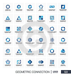 Abstract logo set for business company. Segment, section connect concept. Circles, polygons, square, hexagon geometric