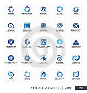 Abstract logo set for business company. Wave, circle, spring, rotation, segment connect concept. Spiral, swirl