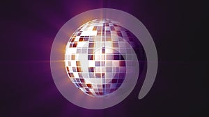 Abstract looped purple mirrored spinning round disco ball for discos