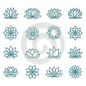 Abstract lotus flowers. Lotus flower icon set in flat and line styles. photo