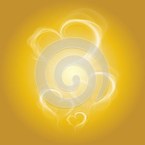 Abstract love heart smoke on gold radial background