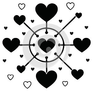 Abstract Love Network with Connected Hearts Vector Illustration