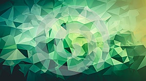 Abstract low poly background of triangles in green colors, generative AI.