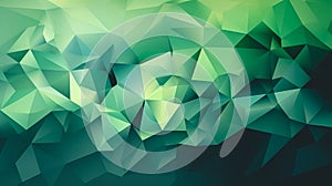 Abstract low poly background of triangles in green colors, generative AI.