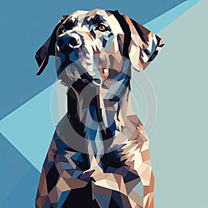 Abstract Low Poly Dog Portrait: Brown Great Dane In Light Cyan And Navy