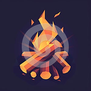 Abstract Low Poly Fire Burning with Bright Orange Flames on Dark Background