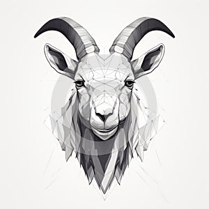 Abstract Low Poly Goat Head: Monochrome Symmetrical Portrait