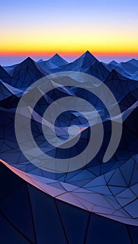 Abstract Low Poly Mountain Range Sunset Blue Orange Wallpaper Background image