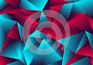 Abstract low polygon red blue gradient color neon light with a reflection on triangle background texture