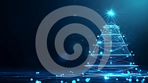 Abstract Luminous Christmas Tree With Sparkling Light and Dark Blue