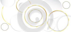 abstract luxurious overlap circle golden with curve lines gold on design white background. vector illustration