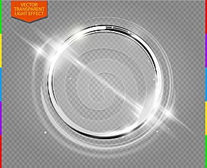 Abstract luxury chrome metal ring. Vector light circles and spark light effect (transparency in additional format only)