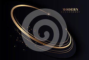 Abstract luxury gold circle effect on black background. Modern simple geometric pattern with glitter golden lines. Luxury and