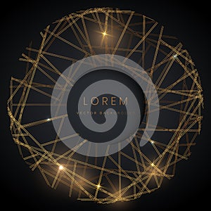 Abstract luxury gold circle lines frame on black background