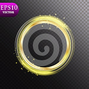 Abstract luxury golden ring on transparent background. Vector light circles spotlight light effect. Gold color round