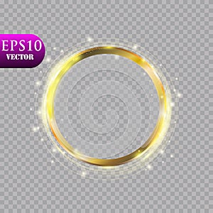 Abstract luxury golden ring on transparent background. Vector light circles spotlight light effect. Gold color round