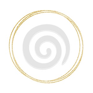 Abstract luxury golden round frame on isolated background. Vector light wreath in linear style for icon or logo