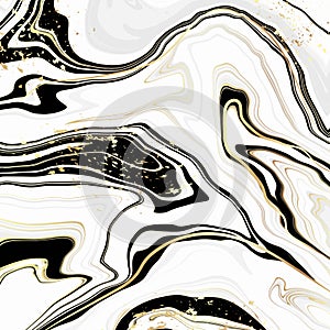 Abstract luxury liquid marble white, black and gold background. Golden marbled wave splash effect backdrop. Vector