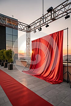 Abstract Luxury Lush Lava Red Gradient Studio Backdrop with Grains, Suitable for Product Presentation, Mockup and Background photo