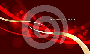 Abstract luxury red gold lines curve bokeh blur design modern background vector