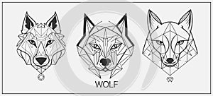 Abstract luxury wolf head vector monogram logo design template. Wolf vector logotype set.