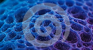 Abstract macro image featuring a network of iridescent, organic-like structures