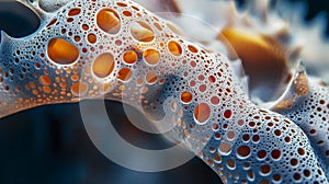 Abstract macro of orange and blue bubble formations for creative background or design