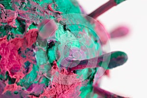 An abstract macro photograph of a colorful virus sculpture inspired by the Covid-19 lockdown of 2020