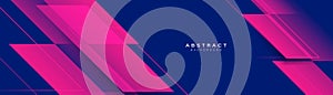 Abstract magenta geometric diagonal shape on a blue background. Futuristic digital high-technology banner. Vector illustration
