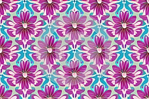 Abstract magenta or purple natural flower, floral, and leaves seamless pattern background. Flower and leaf clip illustration