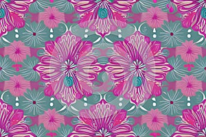 Abstract magenta or purple natural flower, floral, and leaves seamless pattern background. Flower and leaf clip illustration