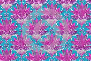 Abstract magenta or purple natural flower, floral, and leaves seamless pattern background. Flower and leaf clip illustration