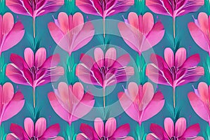 Abstract magenta or purple natural flower, floral, and leaves seamless pattern background. Flower and leaf clip illustration