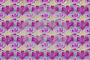 Abstract magenta or purple natural flower, floral, and leaves seamless pattern background. Flower and leaf clip illustration