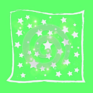 Abstract magic bokeh white star on green background