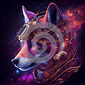 Abstract Magic Fox Face Portrait AI Generated Artwork.