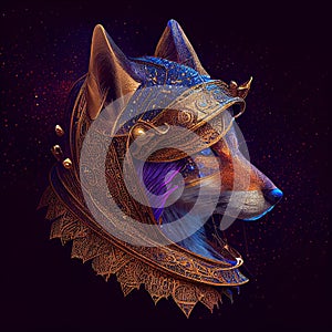 Abstract Magic Fox Face Portrait AI Generated Artwork.
