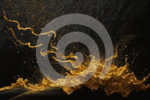 Abstract magic gold dust background over black. Beautiful golden art widescreen background