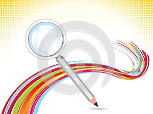 Abstract magnifier with pencil background