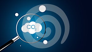 Abstract, magnifying glass and carbon dioxide concept, air, environment, global warming, search and protect the earth from