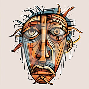 Abstract Man Face Illustration In Grotesque Caricature Style