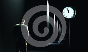 Man passing by a clock