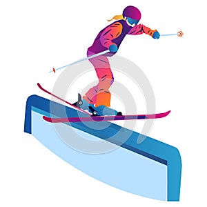 Abstract man skiing on abstract background. Freeski slopestyle photo