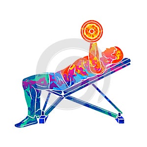 Abstract man training chest with dumbbells on bench press