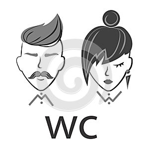 Abstract man and woman face with stylish hairstyles Minimalistic Art design,couple hipster style vector Template