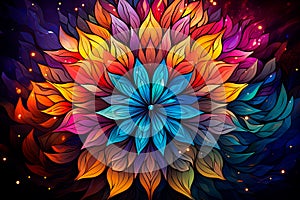 Abstract Mandala Flower Background in Many Colors. Generative AI.