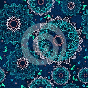 Abstract Mandala flower and little fish design like pool concept free hand drawing seamless pattern